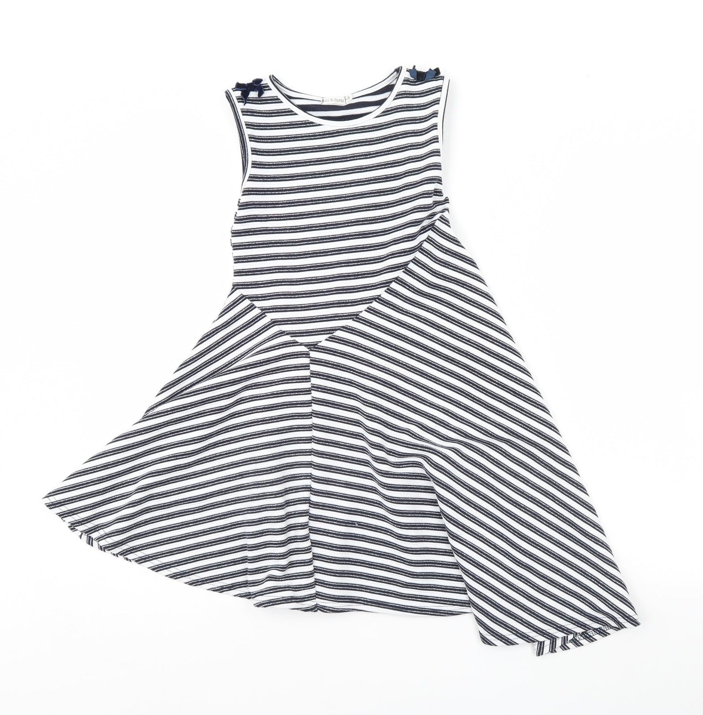 kite & cosmic Girls White Striped  Fit & Flare  Size 8 Years