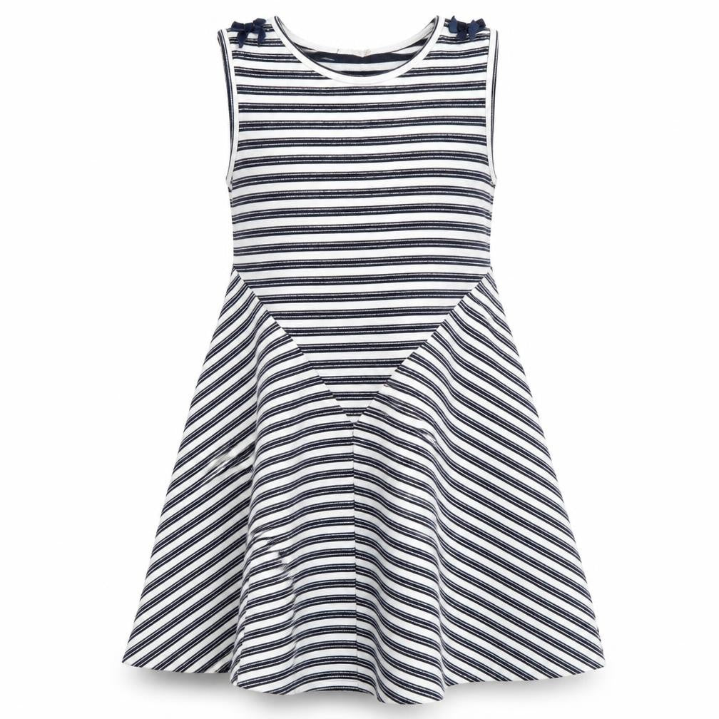 kite & cosmic Girls White Striped  Fit & Flare  Size 8 Years