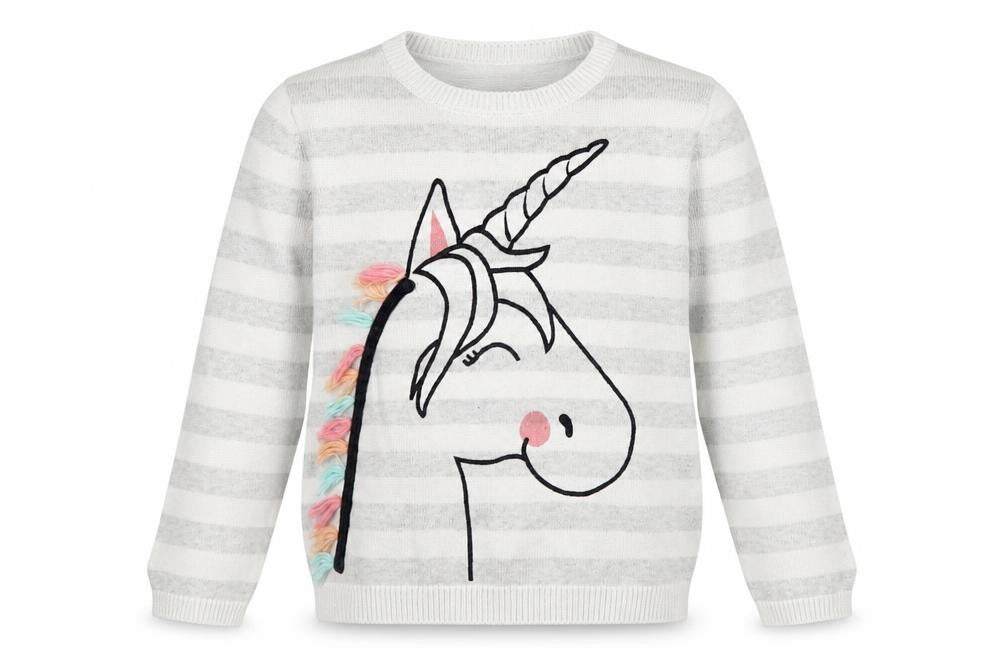Nutmeg Girls Grey Striped  Pullover Jumper Size 12 Years  - Unicorn