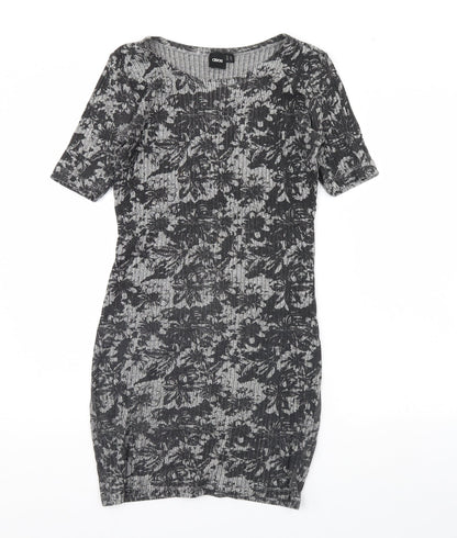 Additional front view of ASOS women’s grey floral mini, size UK 12