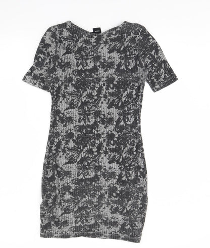 Back view of ASOS women’s grey floral mini, size UK 12