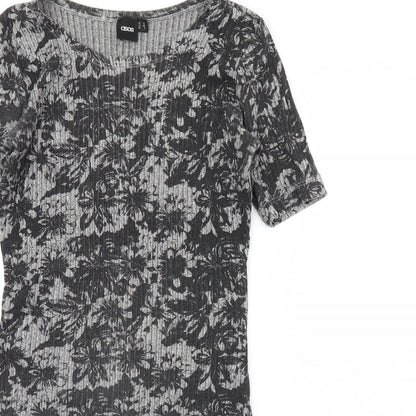 Close-up detail of ASOS women’s grey floral mini, size UK 12