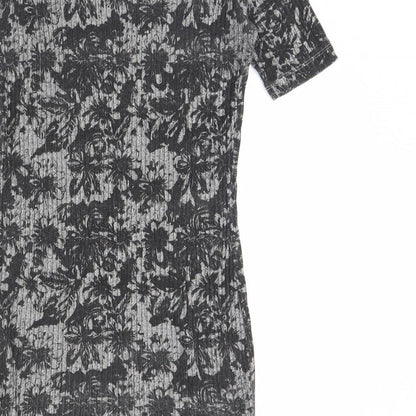 Brand and care label for ASOS women’s grey floral mini, size UK 12