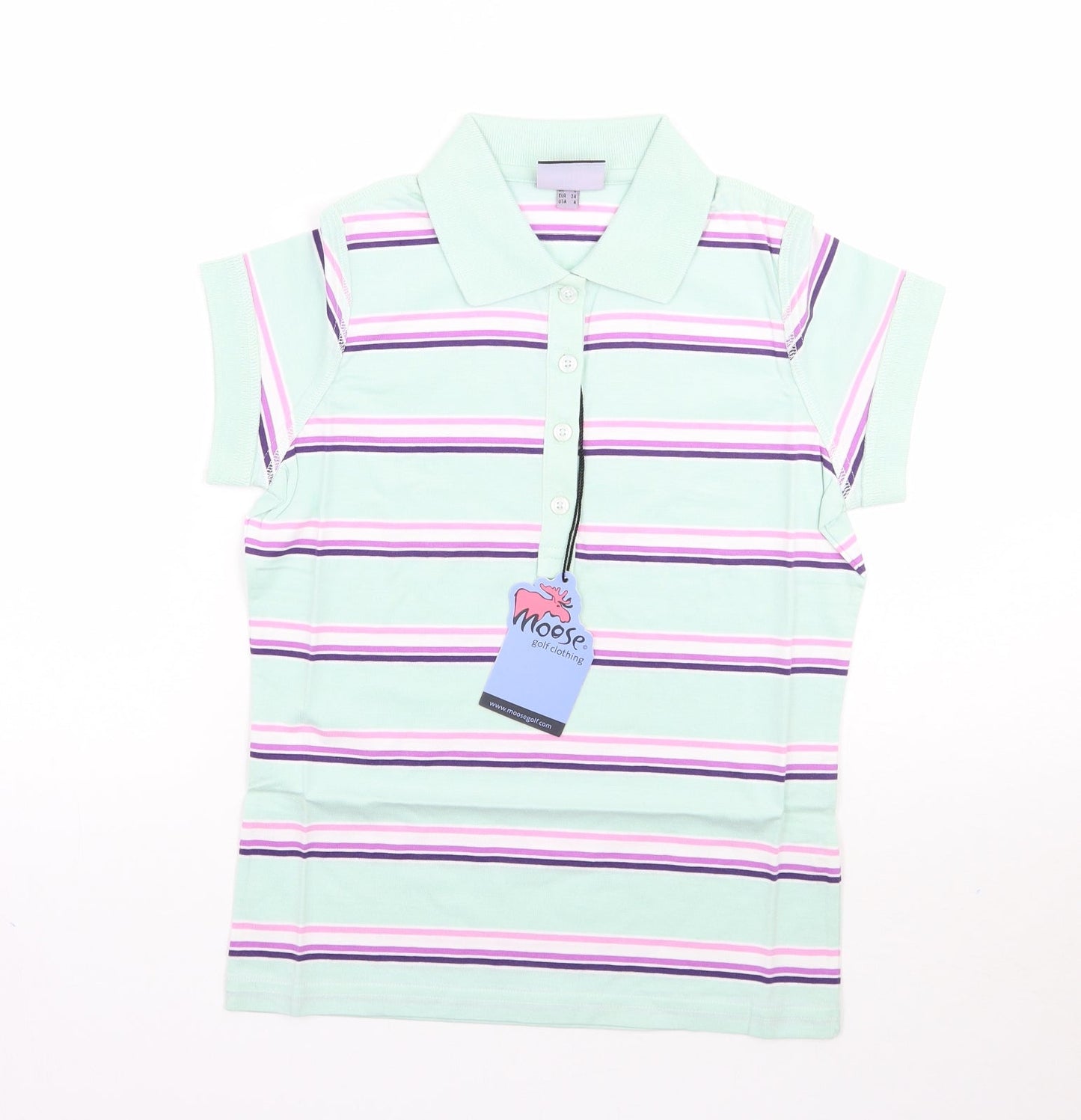 Moose Womens Green Striped  Basic Polo Size 8