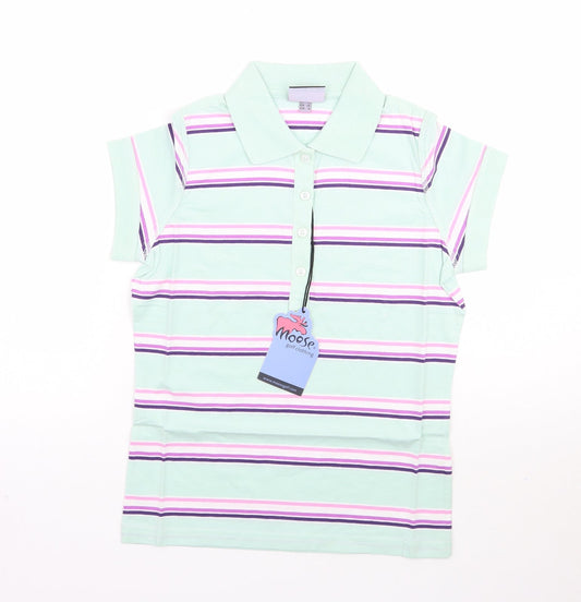 Moose Womens Green Striped  Basic Polo Size 8