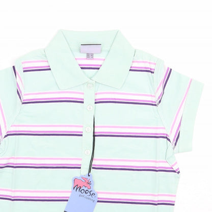 Moose Womens Green Striped  Basic Polo Size 8