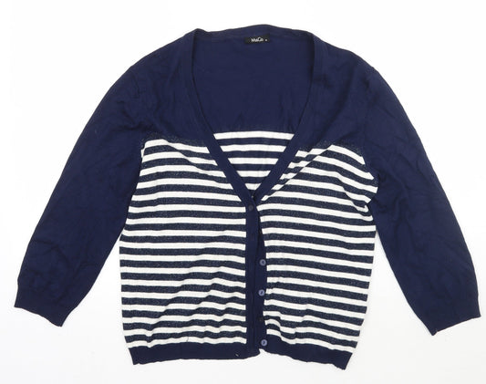 M&Co Womens Blue Striped  Cardigan Jumper Size M