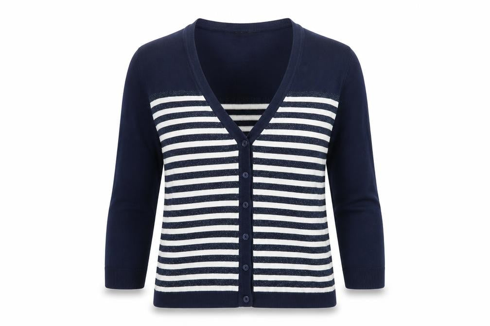 M&Co Womens Blue Striped  Cardigan Jumper Size M