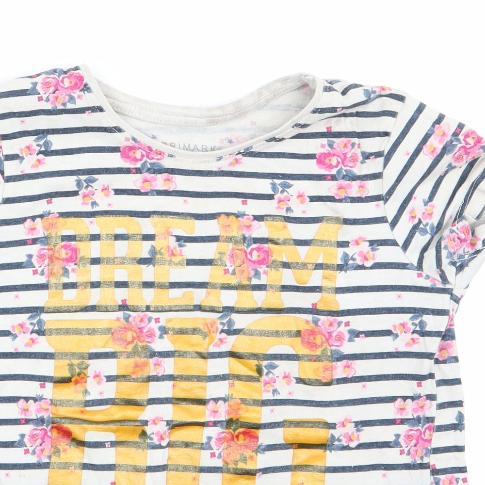 Primark Girls Blue Floral  Basic T-Shirt Size 4-5 Years  - Dream Big