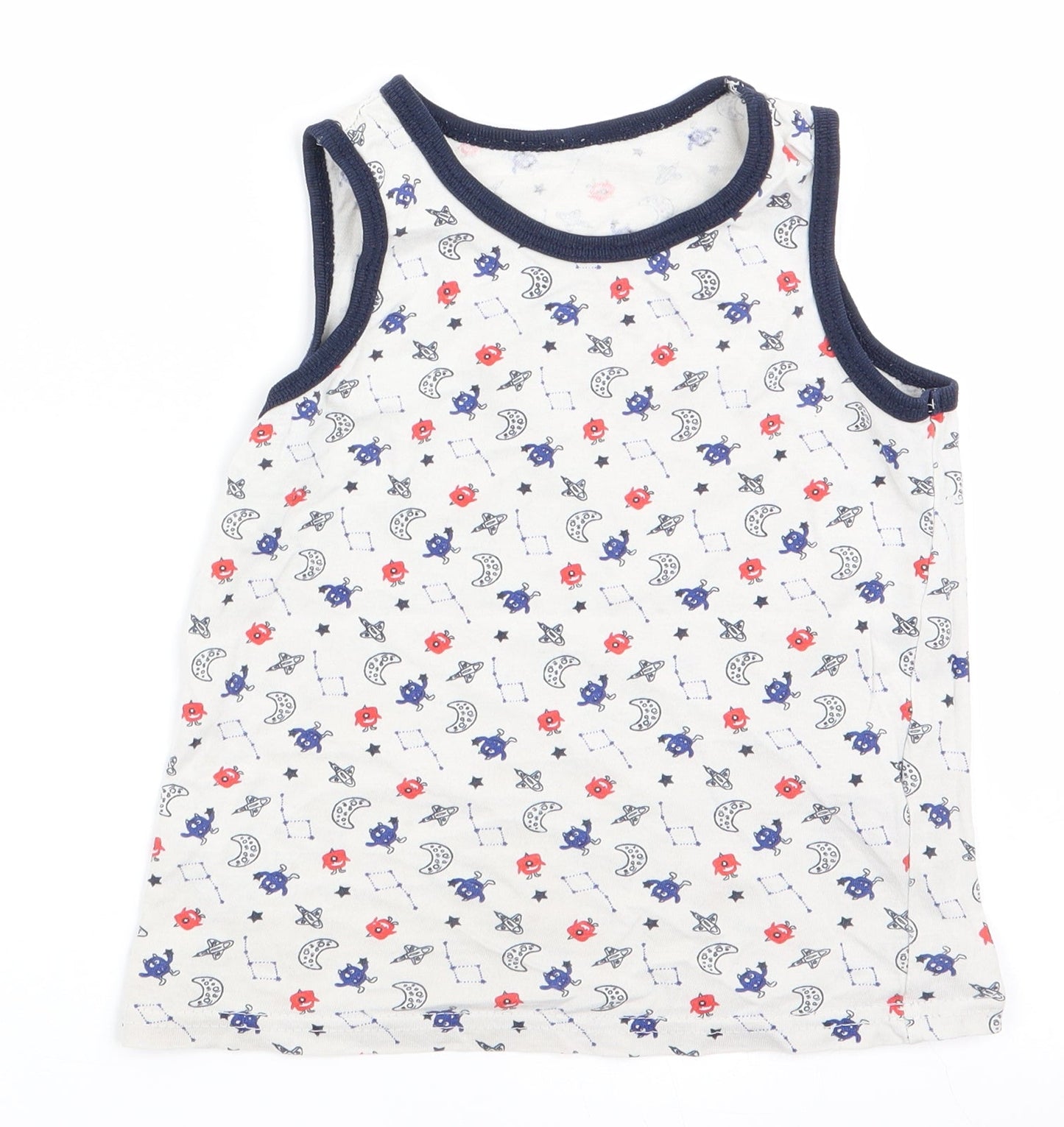Primark Boys White   Basic Tank Size 6-7 Years  - Spacemen
