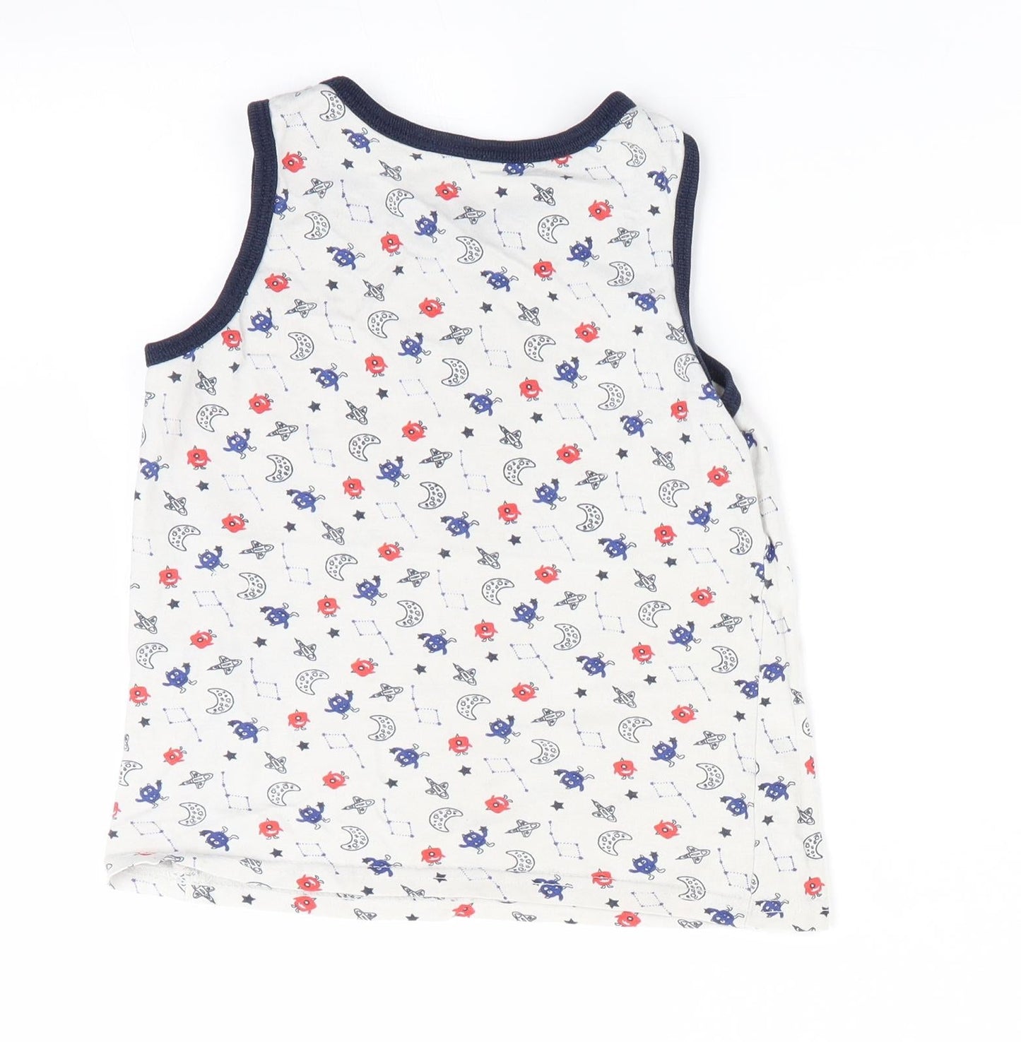 Primark Boys White   Basic Tank Size 6-7 Years  - Spacemen