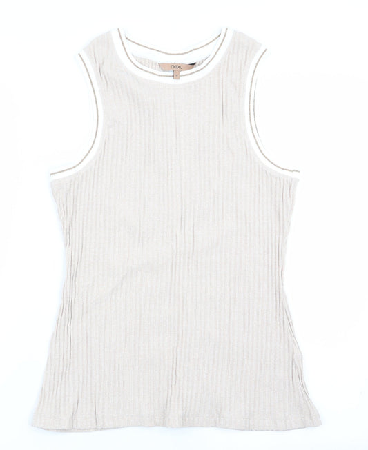 NEXT Womens Beige Striped  Vest Jumper Size 16  - Subtle glitter effect