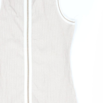 Next Womens Beige Striped  Vest Jumper Size 16  - Subtle glitter effect