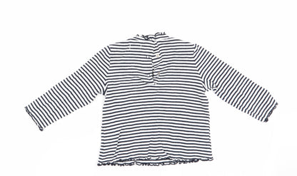 Back view of FR girls’ blue striped basic t-shirt, size 18-24, months