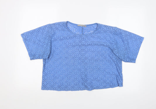 Atmosphere Womens Blue Argyle/Diamond  Cropped T-Shirt Size 12