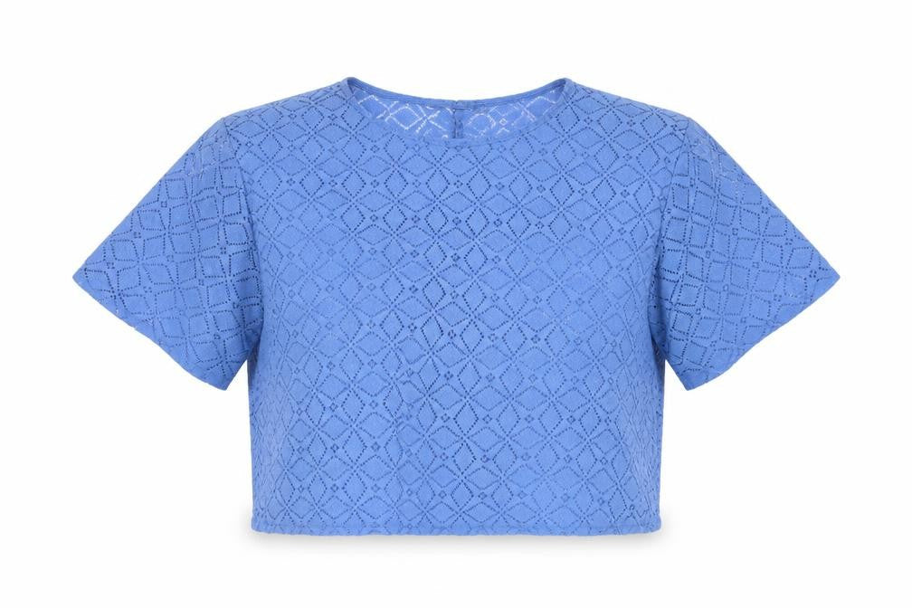 Atmosphere Womens Blue Argyle/Diamond  Cropped T-Shirt Size 12