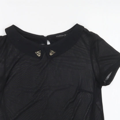 Close-up detail of Atmosphere women’s black basic t-shirt, size UK 10