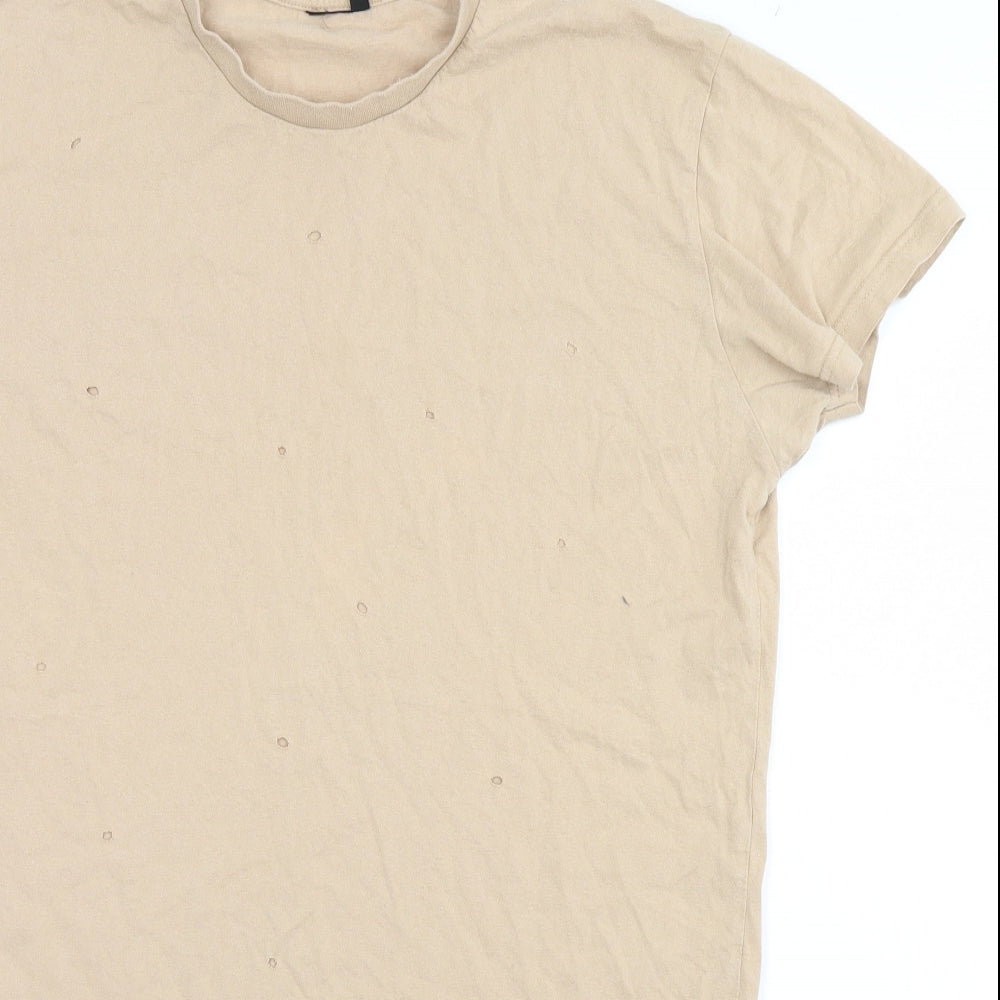 Preworn Womens Green   Basic T-Shirt Size L  - Stylish Holes