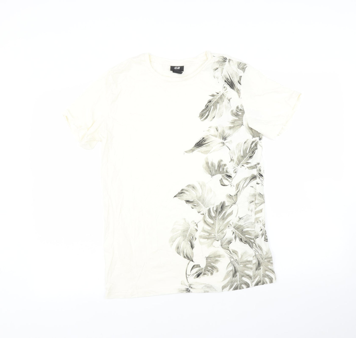 H&M Womens Ivory   Basic Polo Size S  - Leaf print