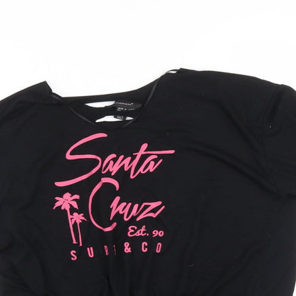 Close-up detail of Atmosphere women’s black basic t-shirt, size UK 10