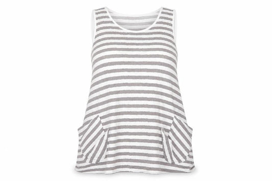 Soft B Womens Grey Striped  Basic T-Shirt Size L