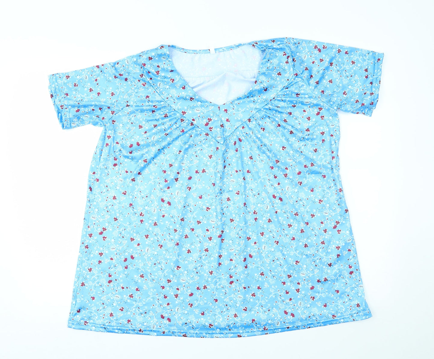 Preworn Womens Blue Floral  Basic Blouse Size XL