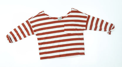 Additional front view of ASOS women’s brown striped basic t-shirt, size UK 8