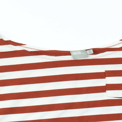 Close-up detail of ASOS women’s brown striped basic t-shirt, size UK 8