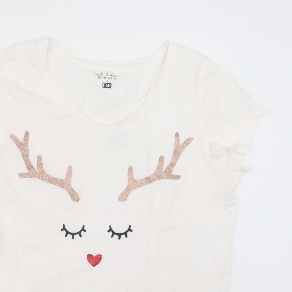 F&F Womens White Geometric  Top Pyjama Top Size 6  - Christmas