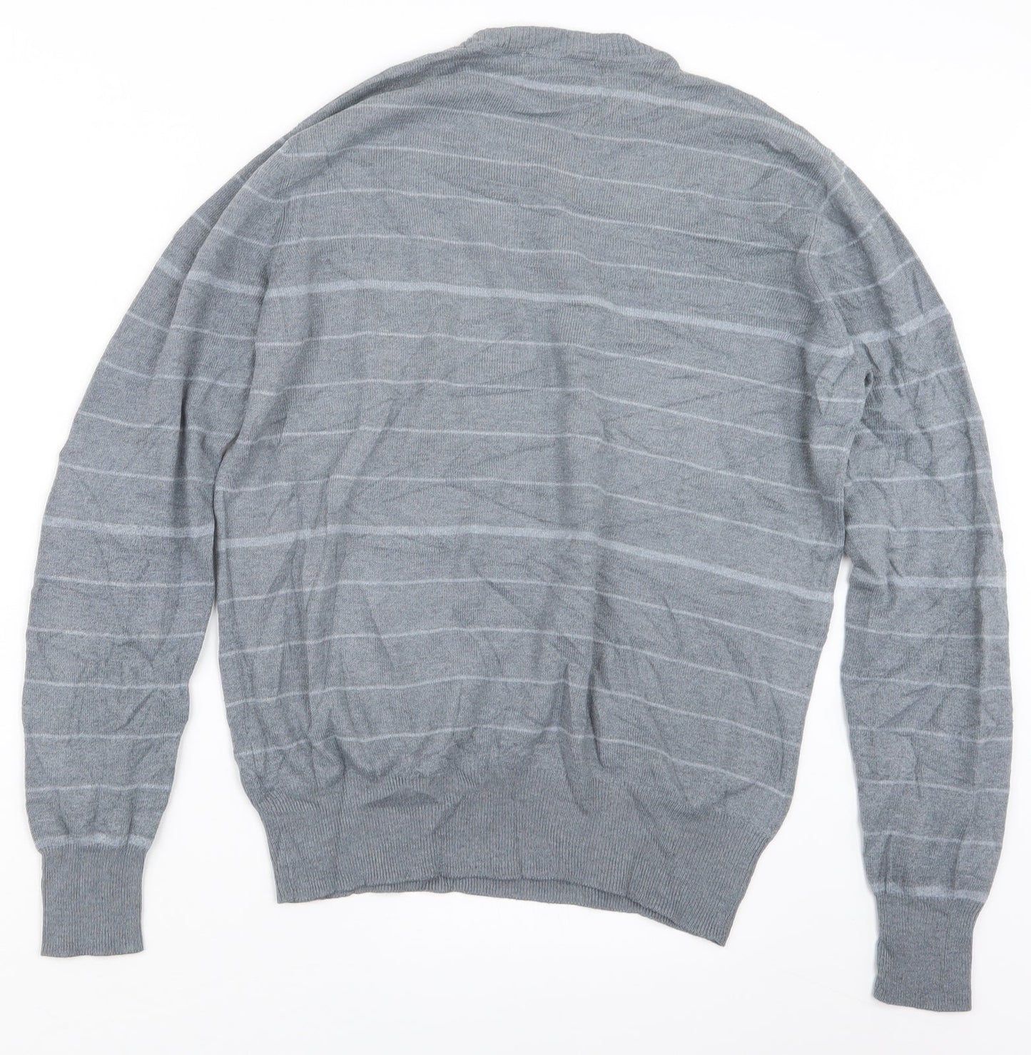 Clayton Mens Grey Striped Knit Pullover Jumper Size L