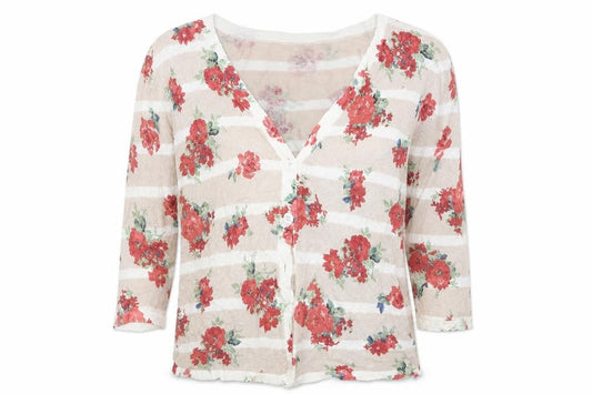 Preworn Womens Beige Floral  Cardigan Jumper One Size