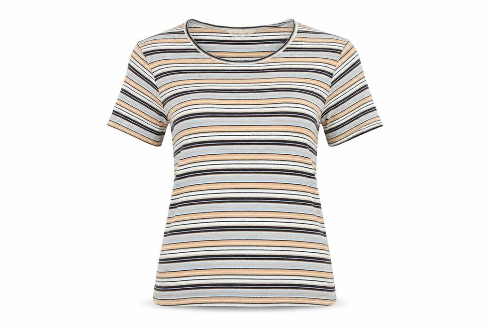 B Casual Womens Blue Striped  Basic T-Shirt Size 12
