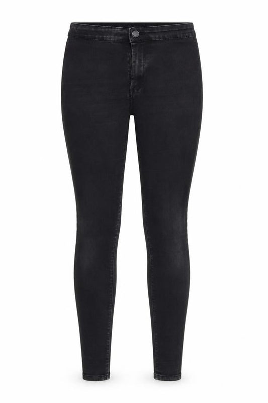 Front view of Denim & Co. women’s black denim skinny jeans, size UK 14, 30-inch leg