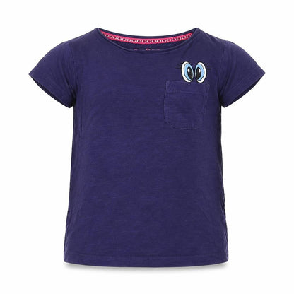Front view of F&F girls’ blue basic t-shirt, size 2-3, years - pocket eyes