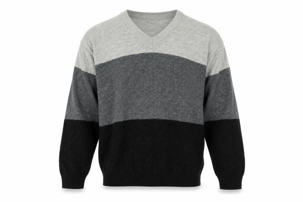 SOFT GREY Mens Grey Striped  Pullover Jumper Size L