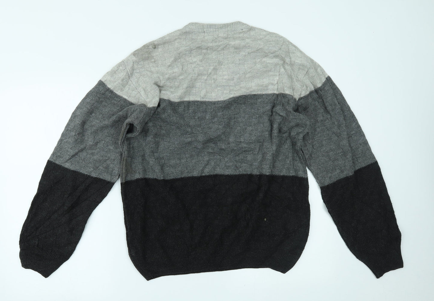 SOFT GREY Mens Grey Striped  Pullover Jumper Size L