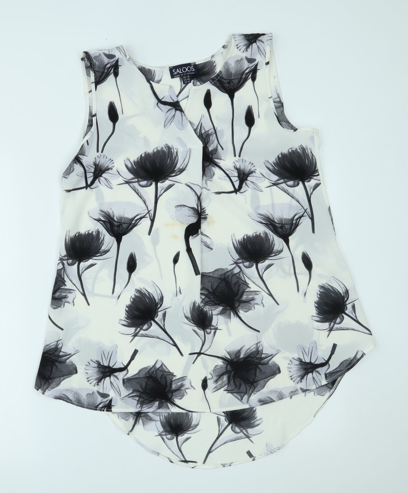Saloos Womens White Floral  Basic Tank Size 14