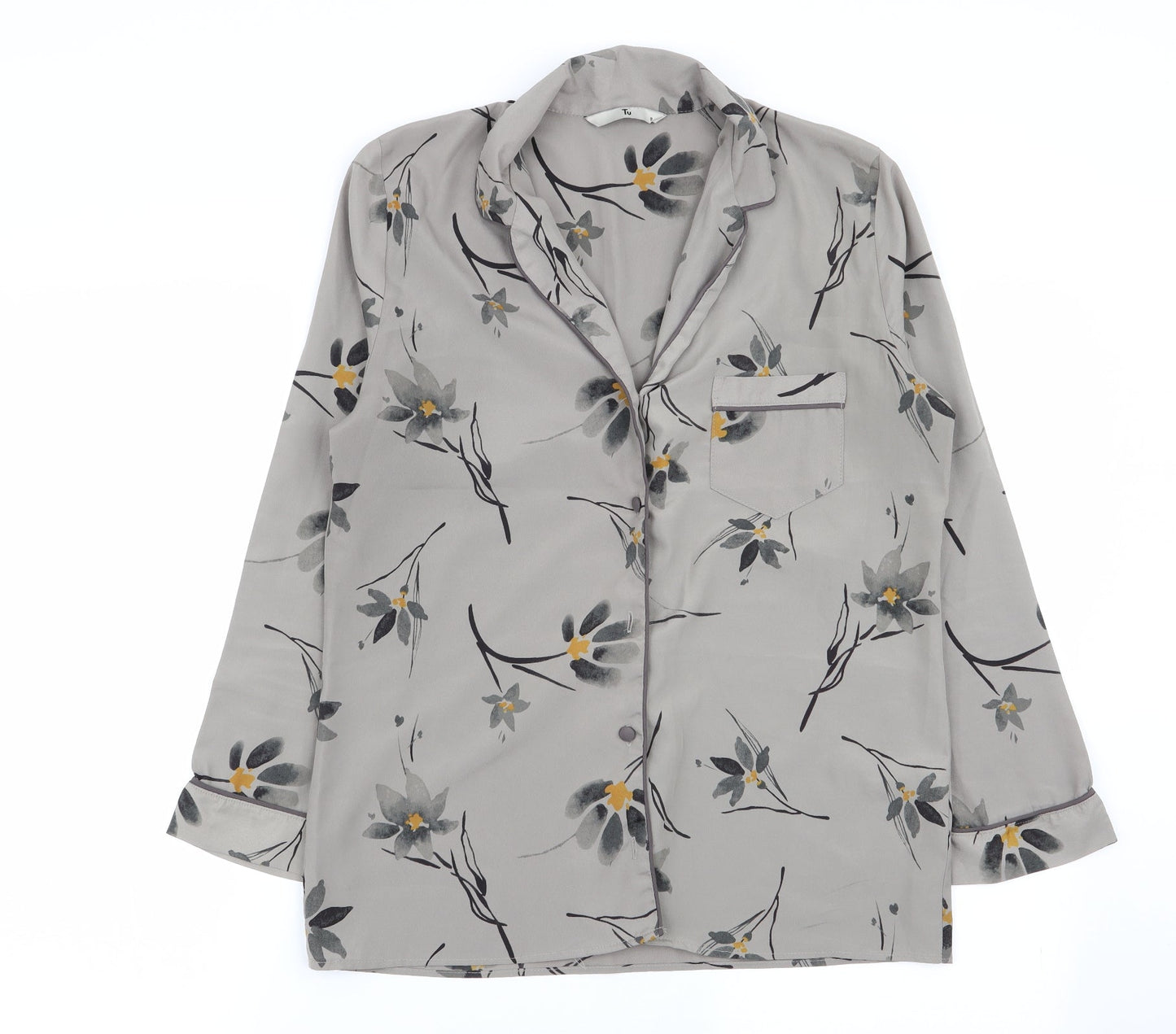 TU Womens Grey Floral  Basic Button-Up Size 8