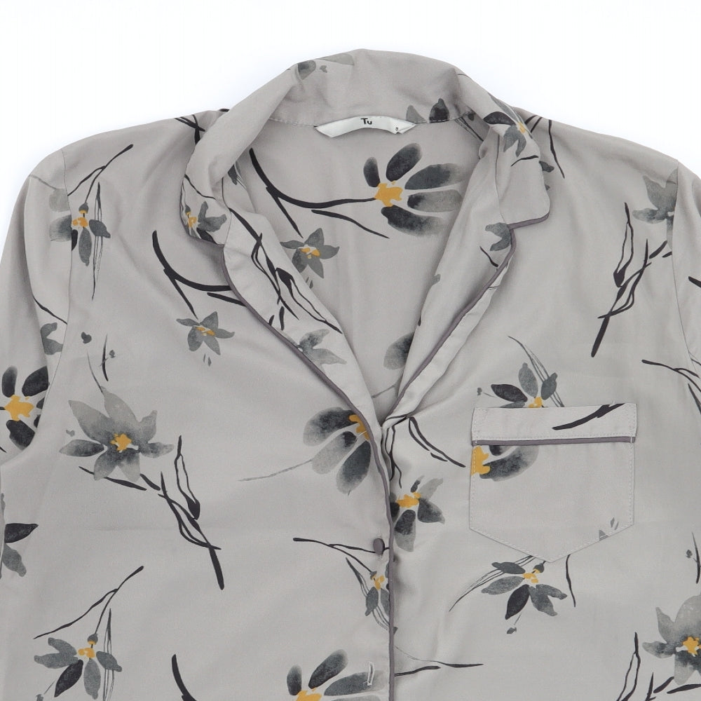 TU Womens Grey Floral  Basic Button-Up Size 8