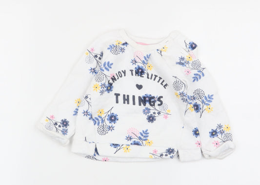 Nutmeg Girls White Floral  Pullover Jumper Size 6-9 Months