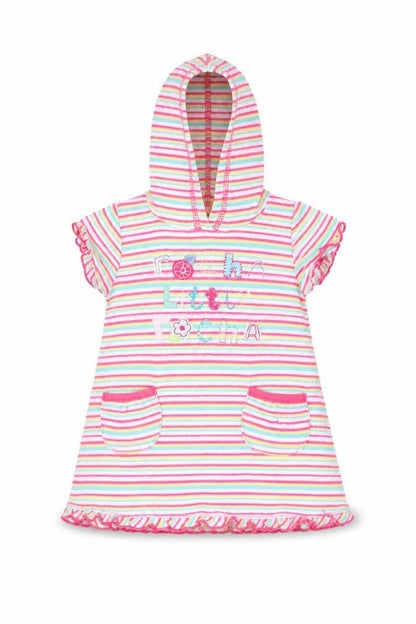 Front view of Debenhams girls’ multicoloured striped jumper dress, size 3-6, months