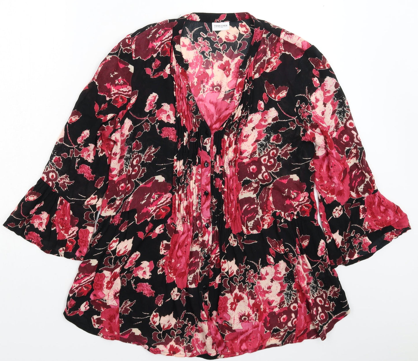 Together Womens Multicoloured Floral  Basic Button-Up Size 10