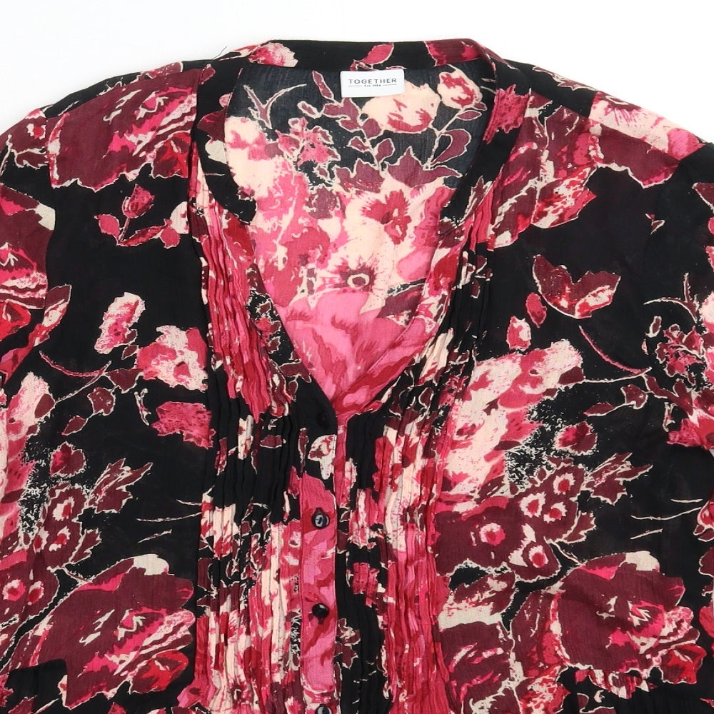 Together Womens Multicoloured Floral  Basic Button-Up Size 10