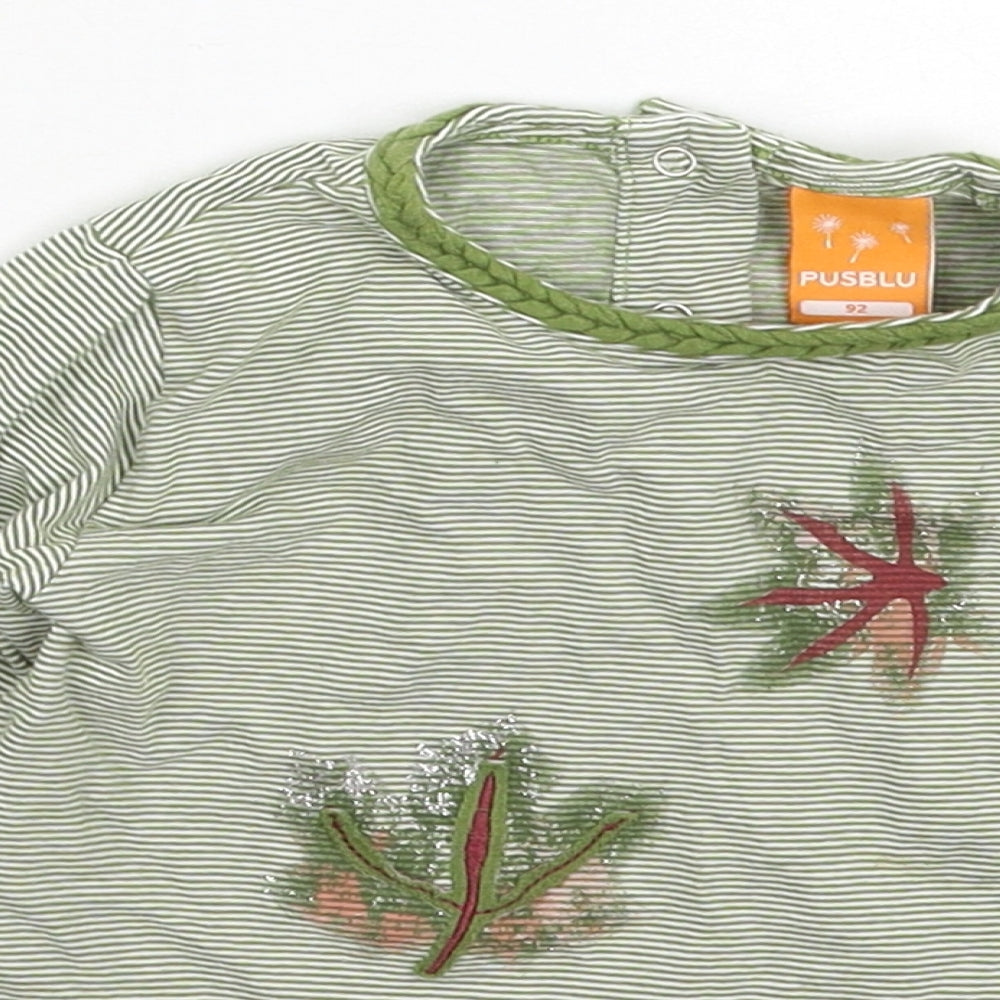 Pusblu Baby Green Striped  Basic T-Shirt Size 24 Months