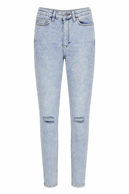 Front view of Denim & Co. women’s blue denim skinny jeans, size UK 6, 27-inch leg