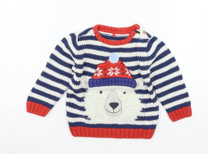 Additional front view of Tu Baby Blue Striped Knit jumper, size 9-12, Months - Polar Bear