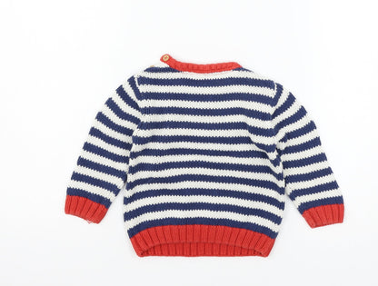 Back view of Tu Baby Blue Striped Knit jumper, size 9-12, Months - Polar Bear