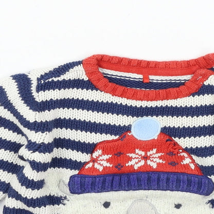 Close-up detail of Tu Baby Blue Striped Knit jumper, size 9-12, Months - Polar Bear