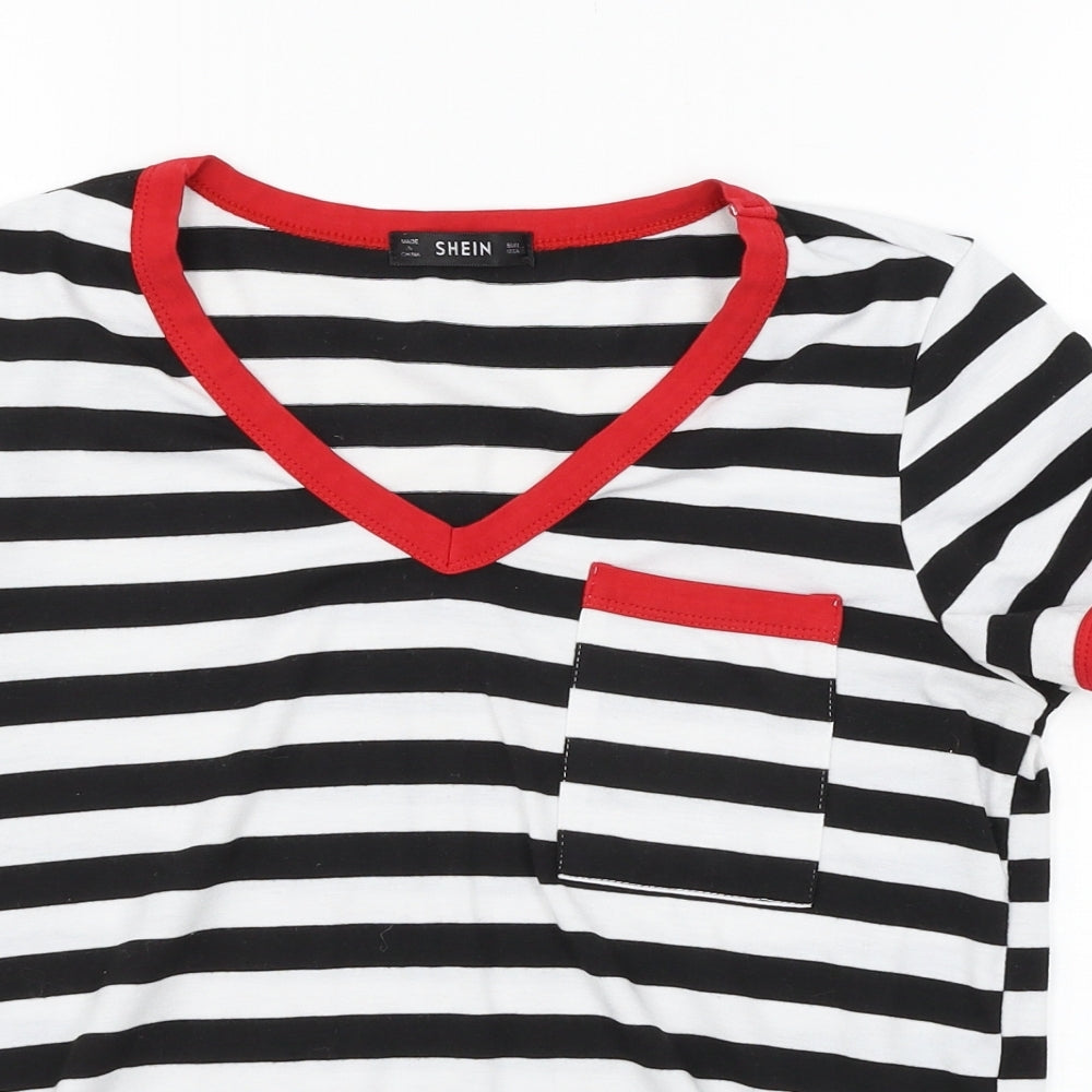 SheIn Womens Black Striped Jersey Basic T-Shirt Size S