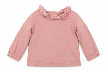 Front view of F&F girls’ pink jersey basic t-shirt, size 0-3, months